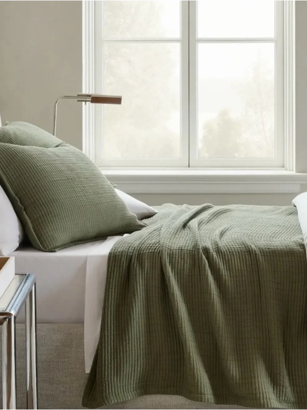 Quince Olive Organic Ribbed Cotton Coverlet